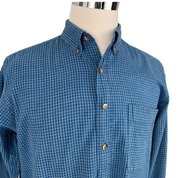 St Johns Bay Button Up Long Sleeve Shirt Blue Check Button-down Size MT ML - Picture 2 of 8
